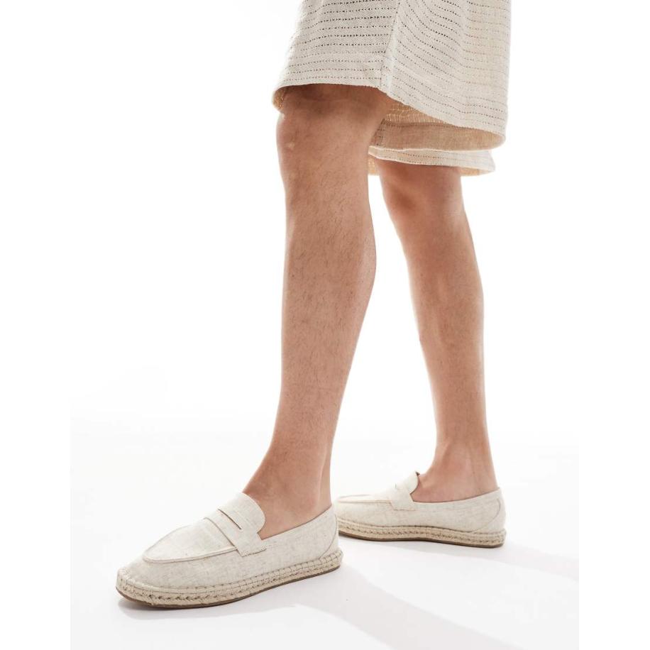 ASOS DESIGN - Penny loafer espadrilles in beige linnenlook-Neutraal Multicolor