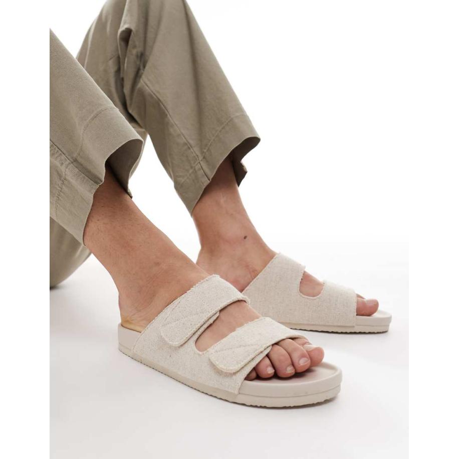 ASOS DESIGN - Sandalen met twee bandjes in beige linnen-Neutraal Multicolor