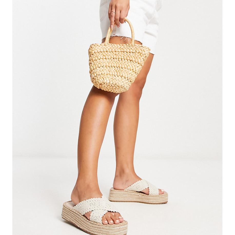 ASOS DESIGN Brede Pasvorm Jazlyn Hehaakte muiltjes met dikke zool in naturel-Neutraal Multicolor