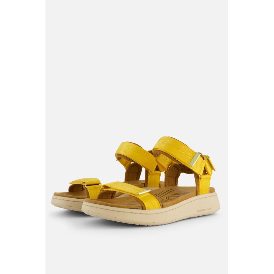 Woden Line Sandalen geel Textiel Goud