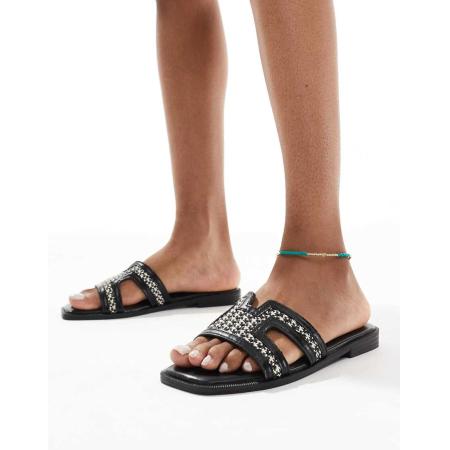 New Look Raffia sandalen met uitsnijdingen in zwart