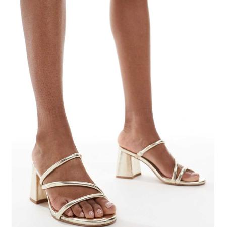 London Rebel Instap-sandalen met brede pasvorm, bandjes en blokhak in goud