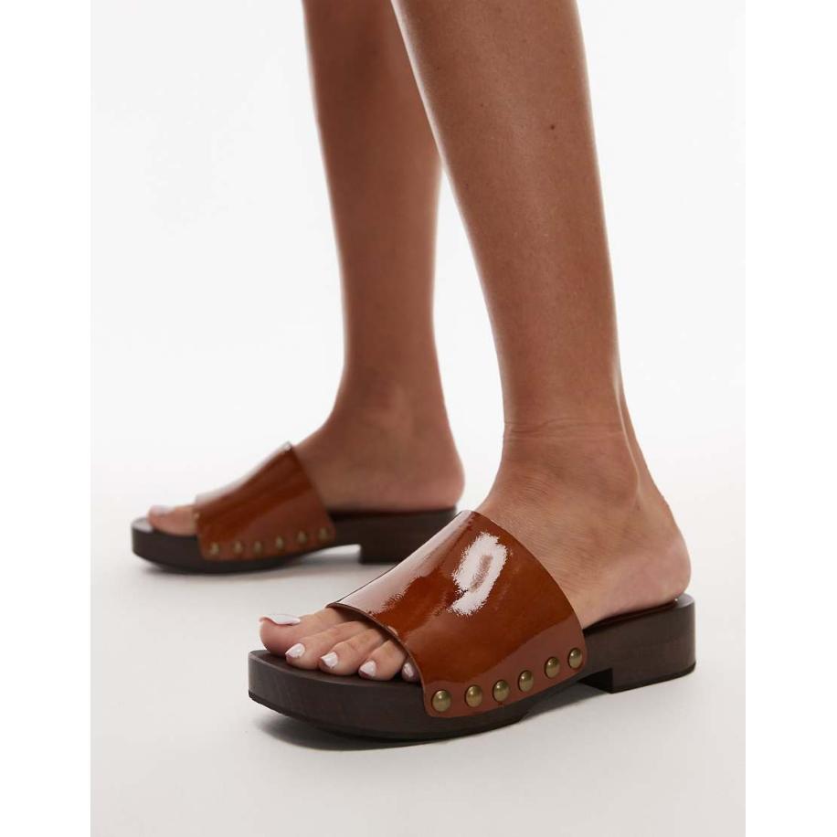 Topshop Harley Leren houten klompjes in lichtbruin Bruin