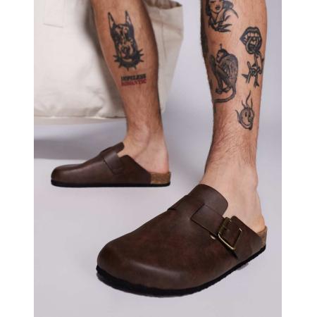 ASOS DESIGN - Klompsandalen met hielband en kurkzool in bruin