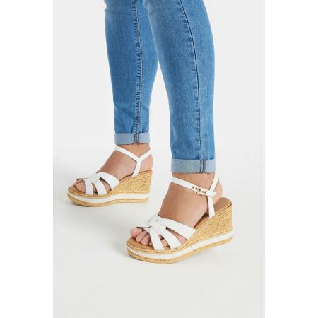 Yours Espadrillesandalen Met Sleehak In Een Extra Brede Pasvorm In Wit Imitatieleersize 39EEE