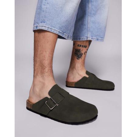 ASOS DESIGN - Klomp sandalen met kurkzool in kaki-Groen