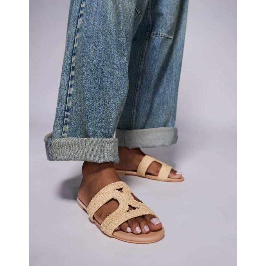 Public Desire Inferno Instapsandalen in crèmekleurig raffia-Wit Wit