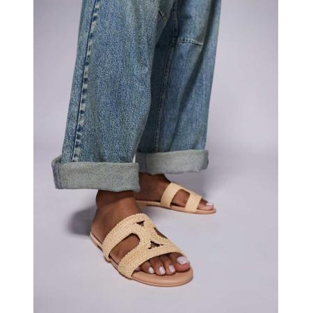 Public Desire Inferno Instapsandalen in crèmekleurig raffia-Wit