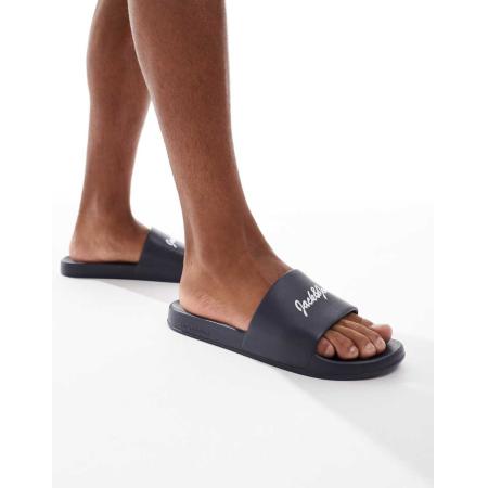 Jack & Jones - Slippers met logo in marineblauw