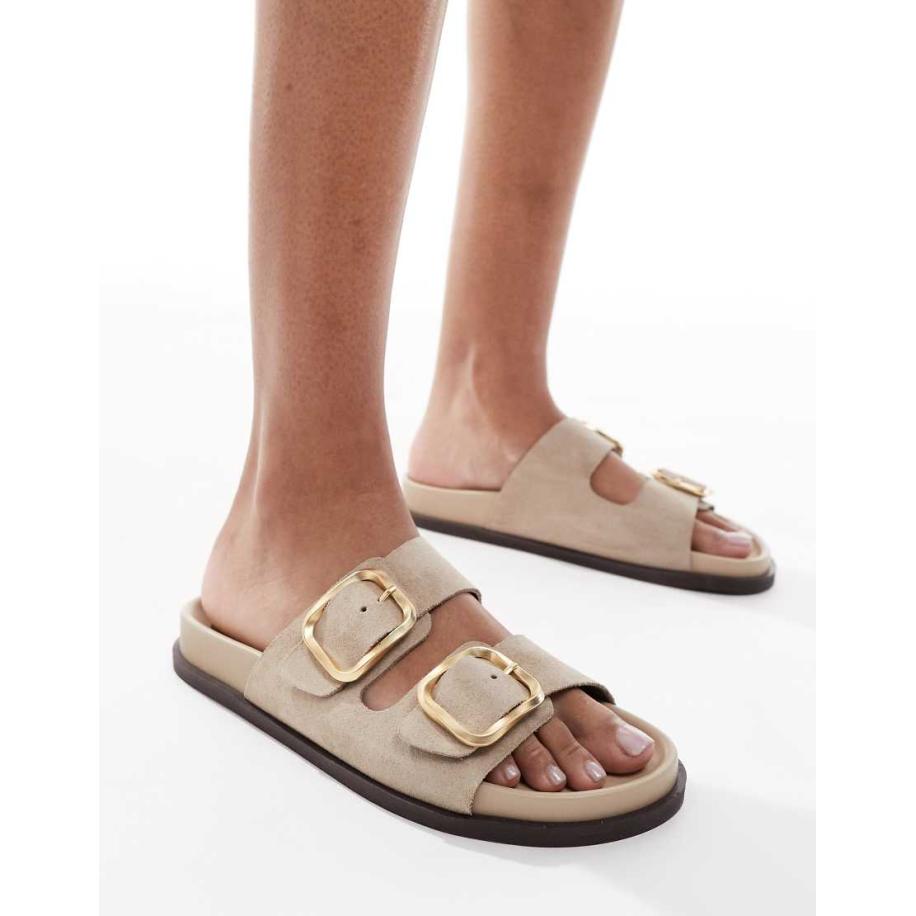 schuh Tylee Suède sandalen met dubbele gesp in taupe-Neutraal Multicolor