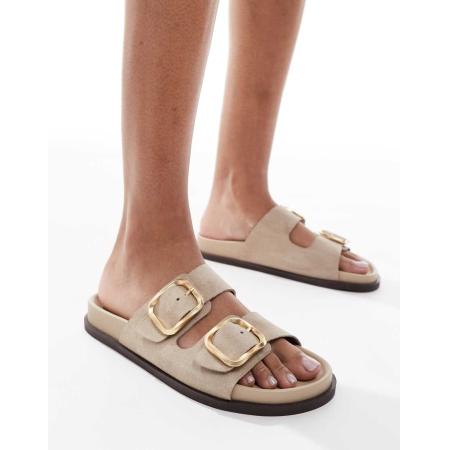 schuh Tylee Suède sandalen met dubbele gesp in taupe-Neutraal