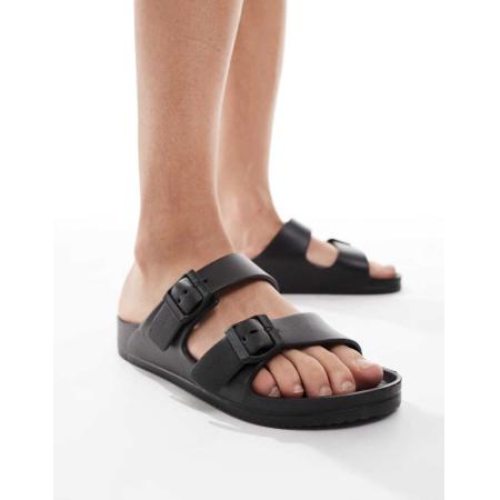 ASOS DESIGN - Sandalen van rubber met dubbele banden in zwart