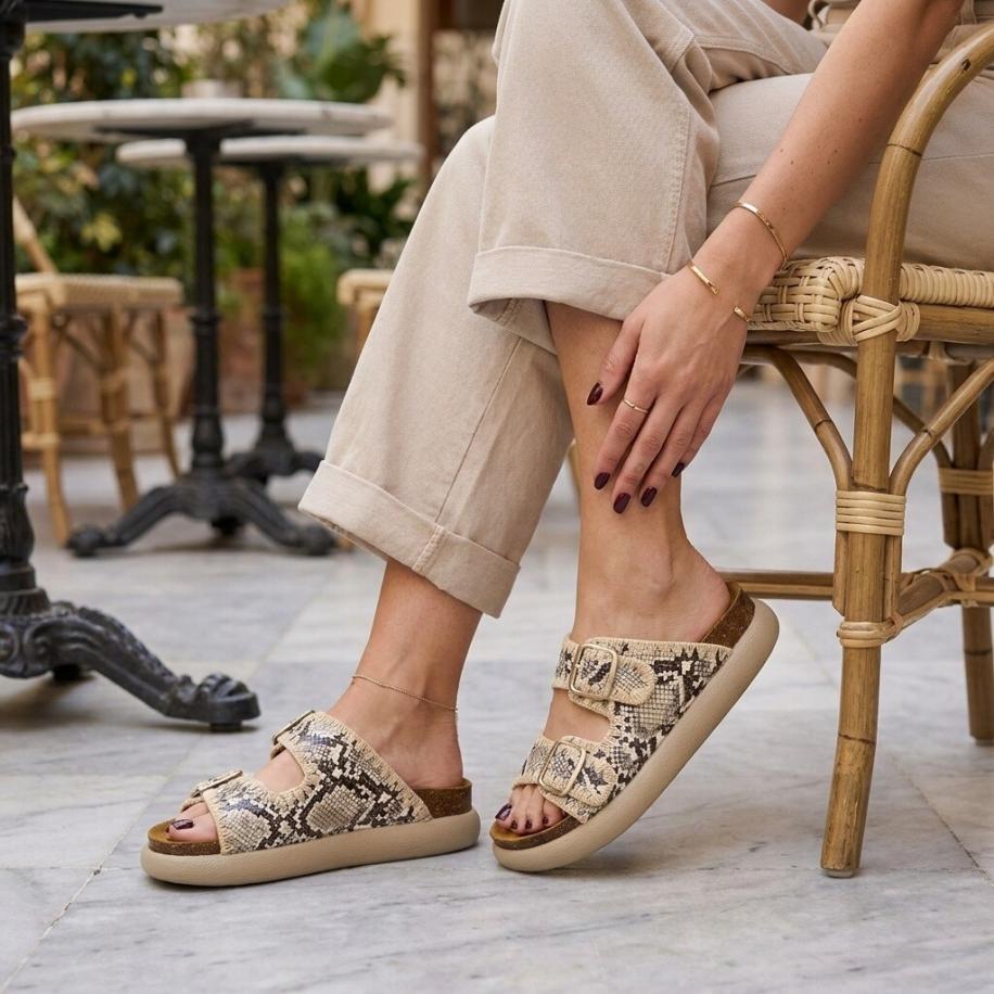 Scholl Noelle Python Slippers beige Synthetisch Bruin