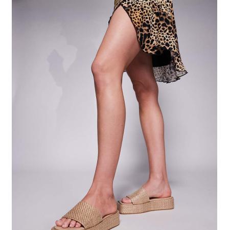 Public Desire Sangria Sandalen met platte plateauzool en wijde pasvorm van raffia-Neutraal