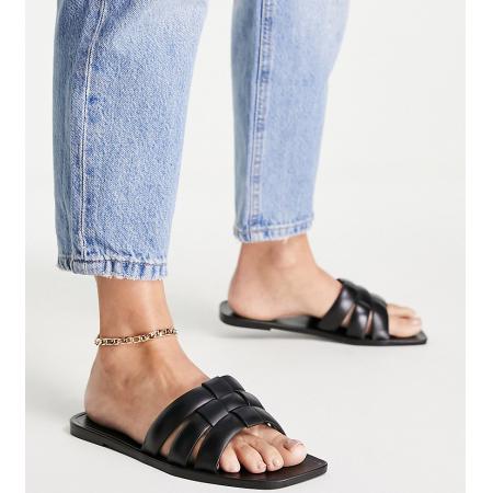 ASOS DESIGN Fame Platte jelly sandalen met brede pasvorm en geweven bandjes in zwart