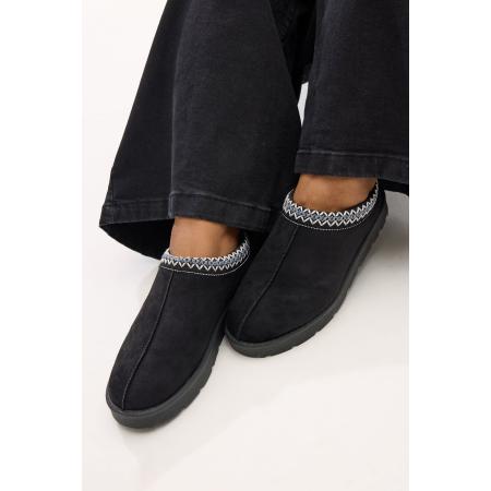 Yours Zwarte Geborduurde Muiltjes Van Imitatiesuède In Standaard Pasvormsize Standard > 41