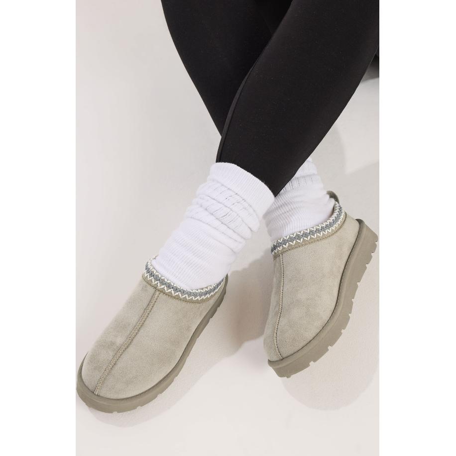 Yours Grijze Geborduurde Muiltjes Van Imitatiesuède In Standaard Pasvormsize D > 40 Grijs