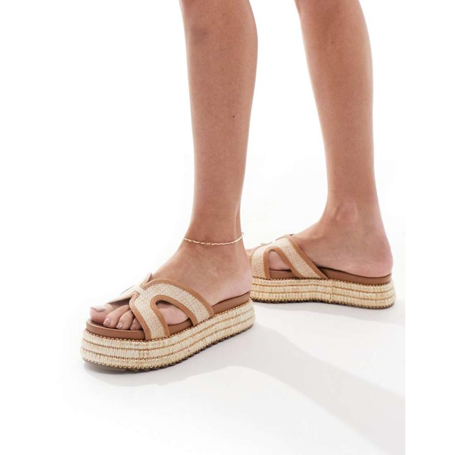 SEQWL Platte sandalen met plateauzool van raffia in naturel-Neutraal Multicolor