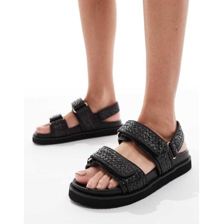 schuh Tiesha Sandalen van raffia met voetbed in zwart