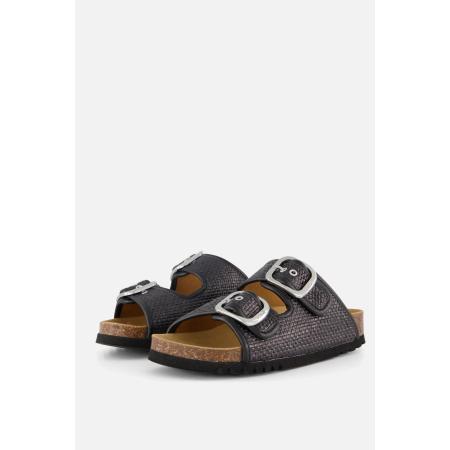 Scholl Noelle Raffia Slippers zwart Textiel