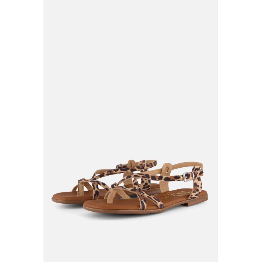 Oh My Sandals Leopard Sandalen beige Leer Bruin