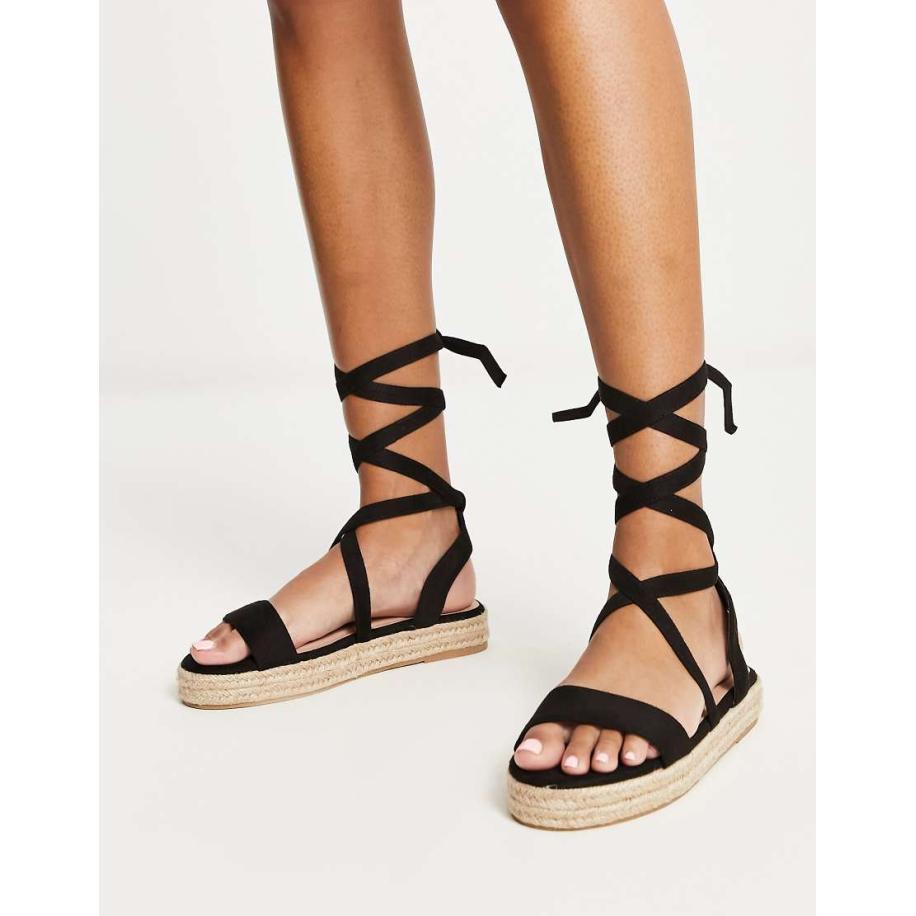 Truffle Collection Espadrille-sandalen met strikbanden in zwart Zwart
