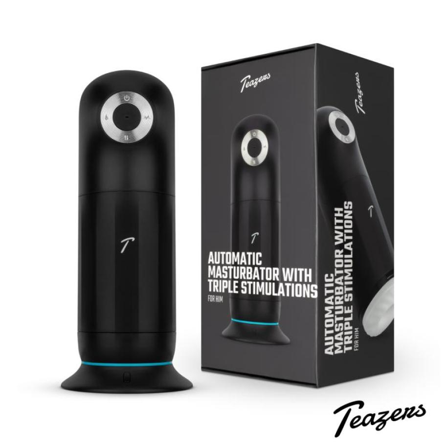 Teazers Automatische Masturbator met Driedubbele Stimulatie Zwart