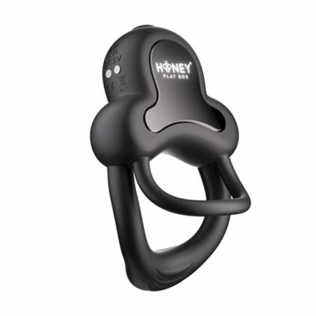 HoneyPlayBox - Anello-App-Controlled Vibrating Double Cock Ring with Clitoral Stimulator - Zwart