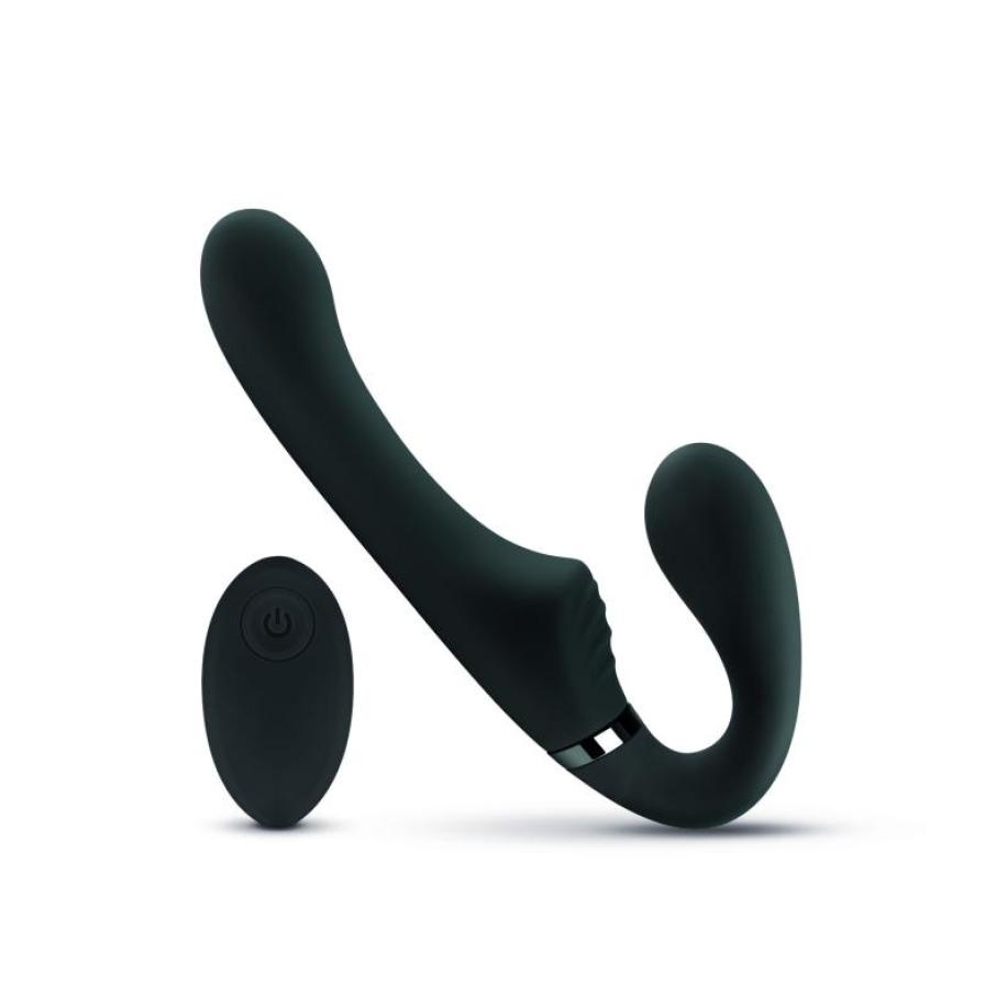 No-Parts - Avery Strapless Strapon Vibrerende Dildo 22 cm - Zwart Zwart