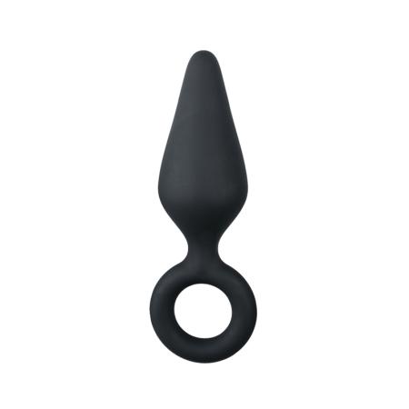 Zwarte kleine buttplug met trekring