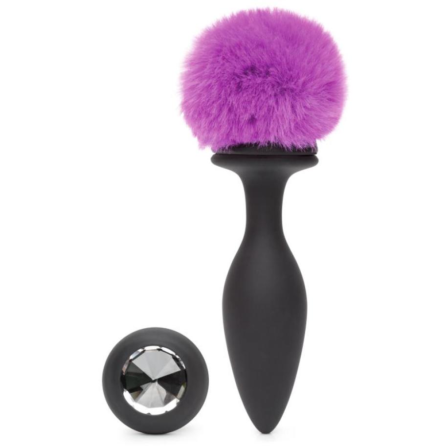 Happy Rabbit - Rechargeable Vibrating Butt Plug Black & Purple Large Paars