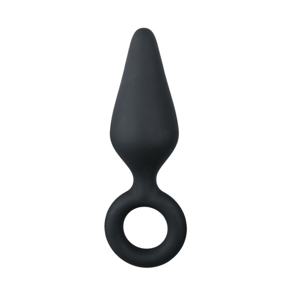 Zwarte medium buttplug met trekring Zwart
