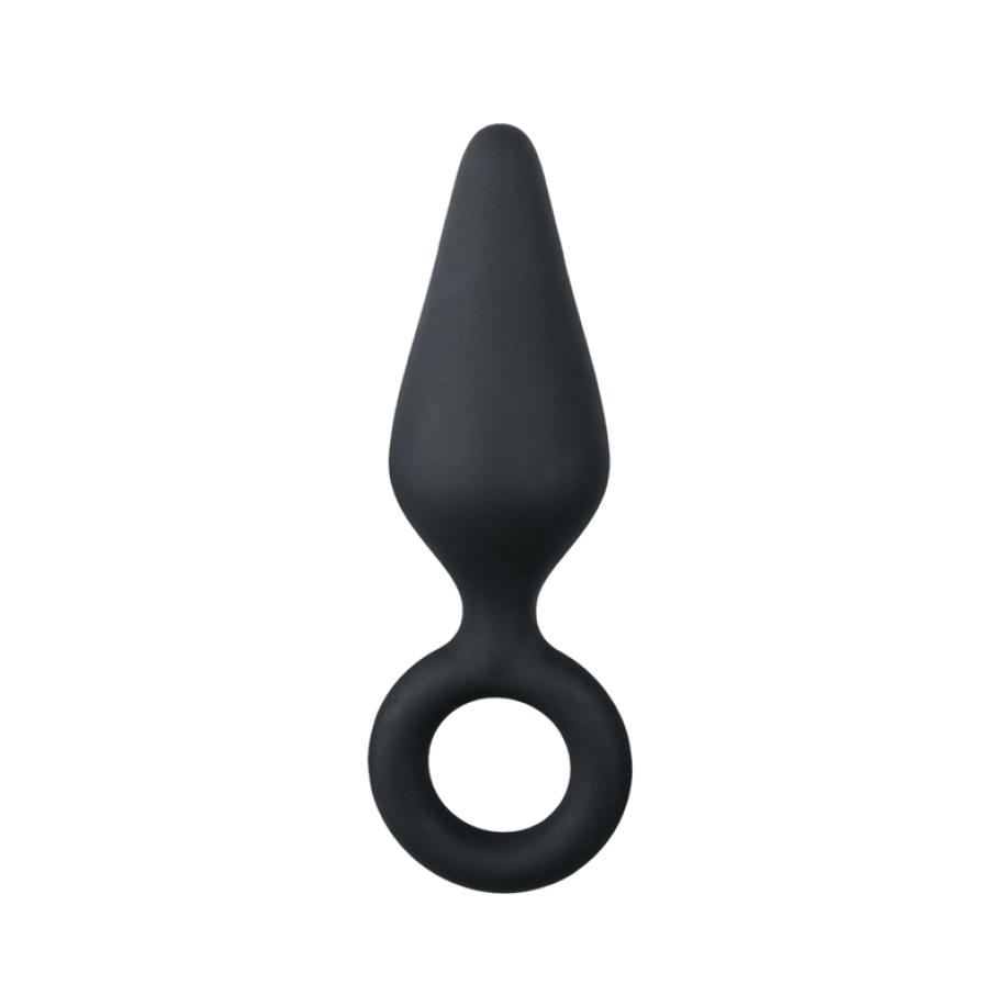 Zwarte kleine buttplug met trekring Zwart