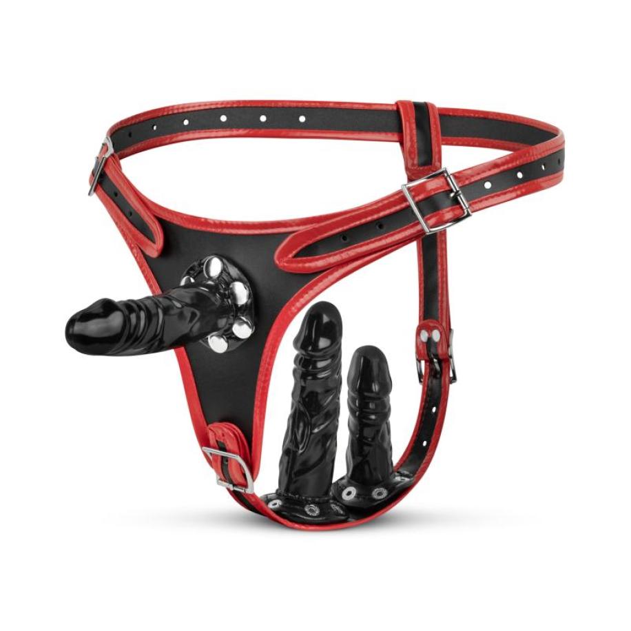 Fetish Collection - Triple Dildo Strap-On Harness Zwart