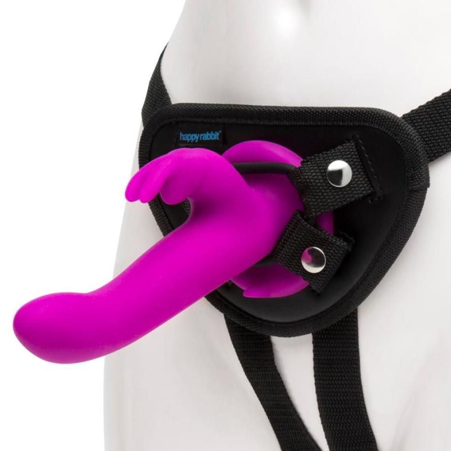Happy Rabbit – Vibrerende Strap-On Set – Magenta Roze