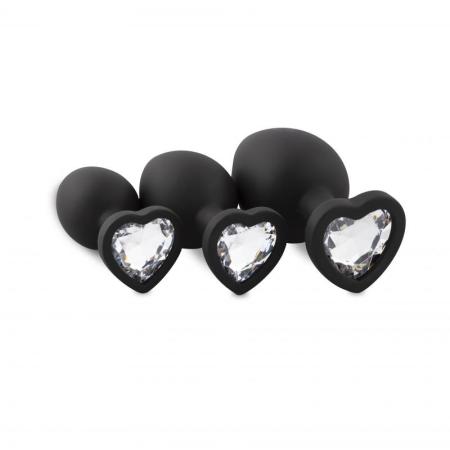 Siliconen Buttplug Set Met Diamantjes - Hart