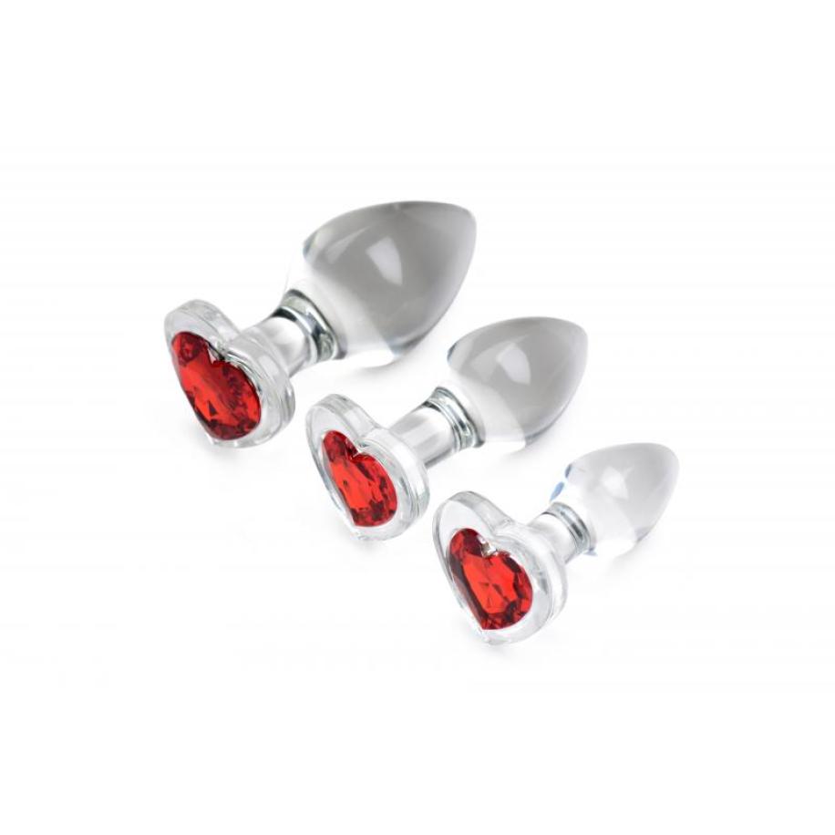 Red Heart Gem Anaalplug Set Van Glas Transparant