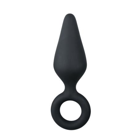 Zwarte medium buttplug met trekring