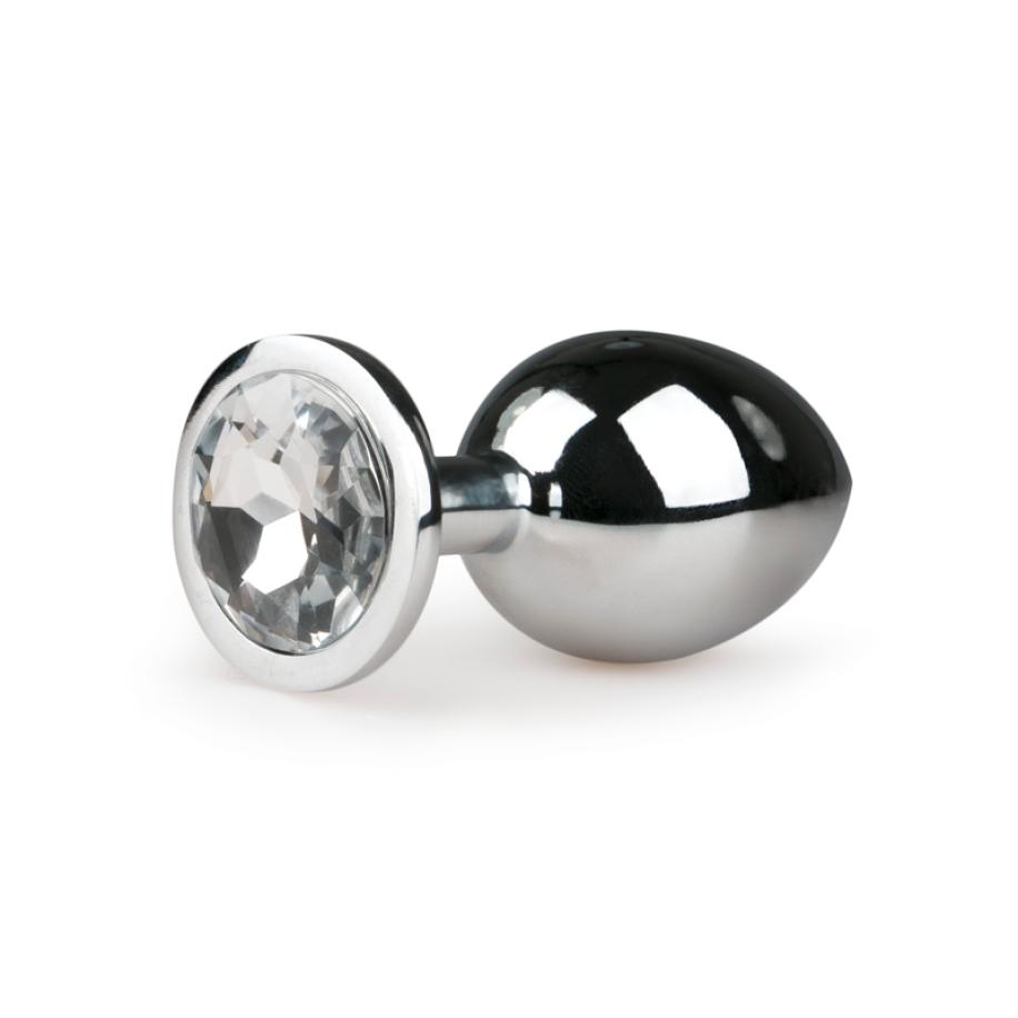 Zilveren ronde buttplug met diamant Zilver