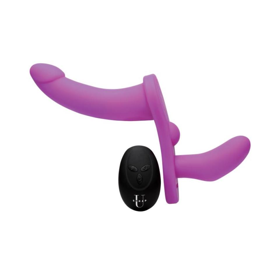 XR Brands - Dubbele Vibrerende Dildo Met Harnas - Paars Paars