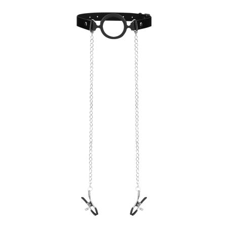 Ouch! O-Ring Gag with Nipple Clamps