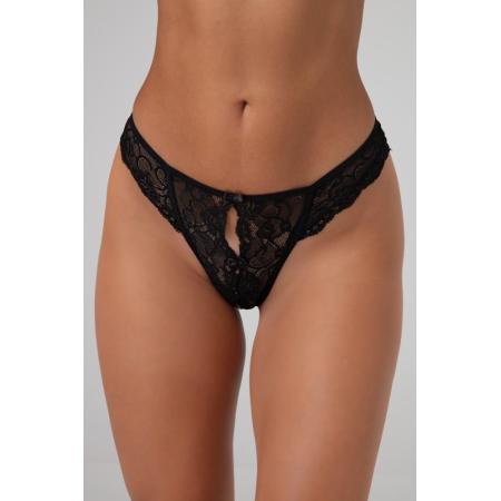 Kanten String Met Open Kruisje Marzia Zwart