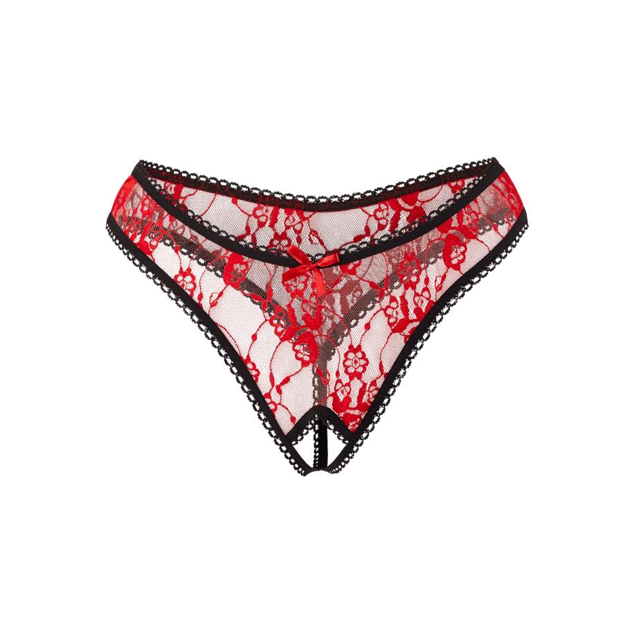 Rimba Sexy Ouvert-String met siernaad en kant -