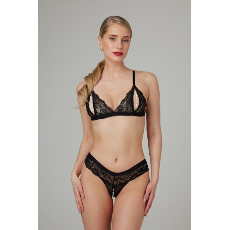 Open Bh-setje met Parels en kant Zwart Zwart