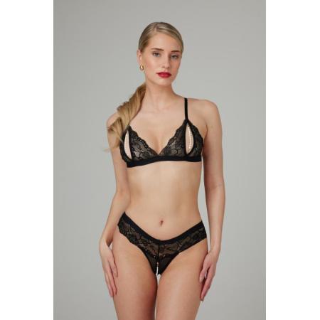 Open Bh-setje met Parels en kant Zwart
