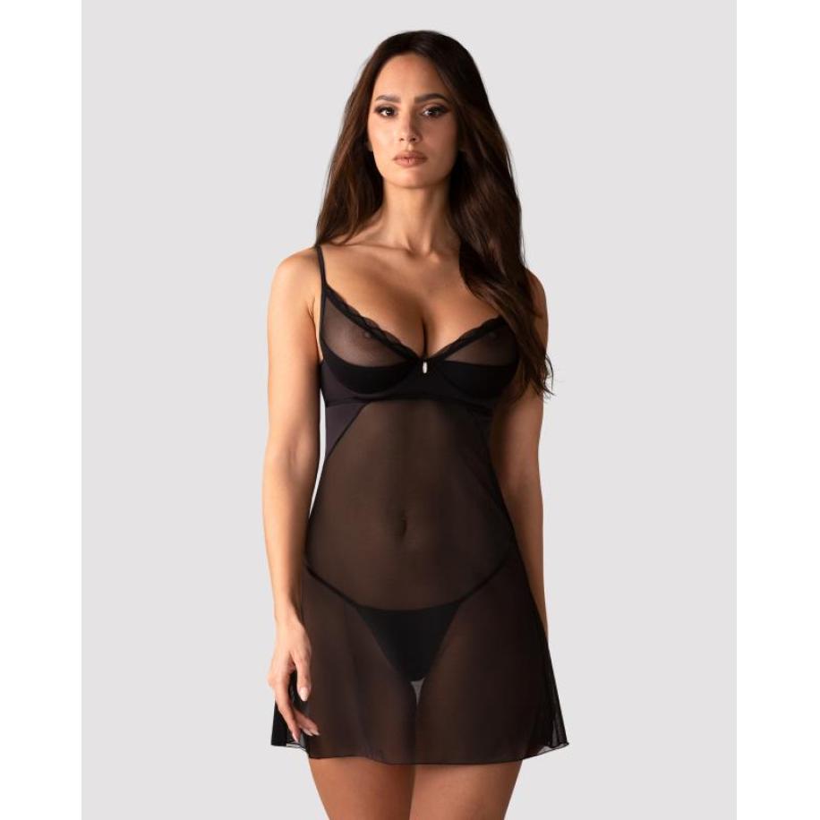 Obsessive - Stelisa Babydoll & String - Zwart Zwart