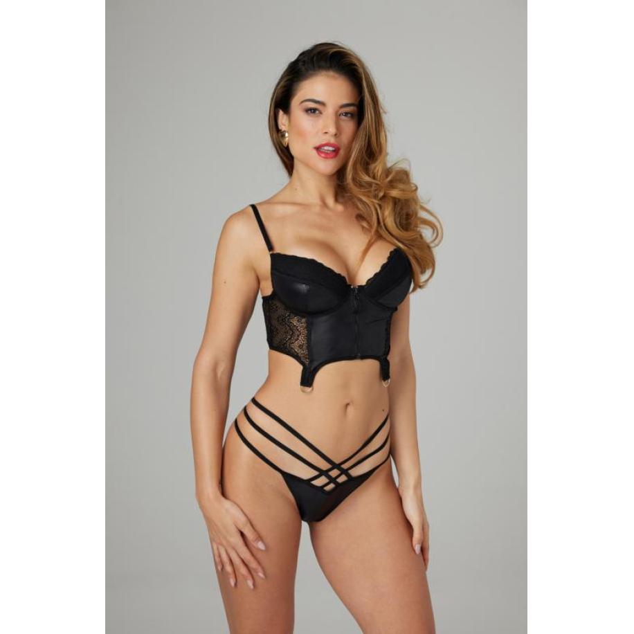 Christine Wetlook Bustierset Monroe - Zwart Zwart
