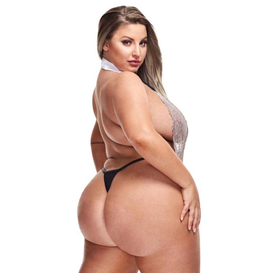 Baci 2 Pc Lace Teddy Schoolgirl With Collar And Tie Queen Zwart