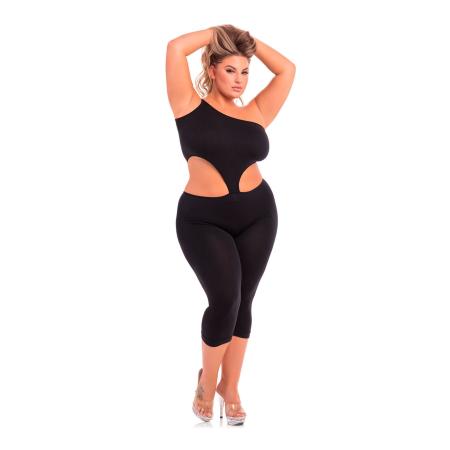 Pink Lipstick Cropped Catsuit - Plus Size