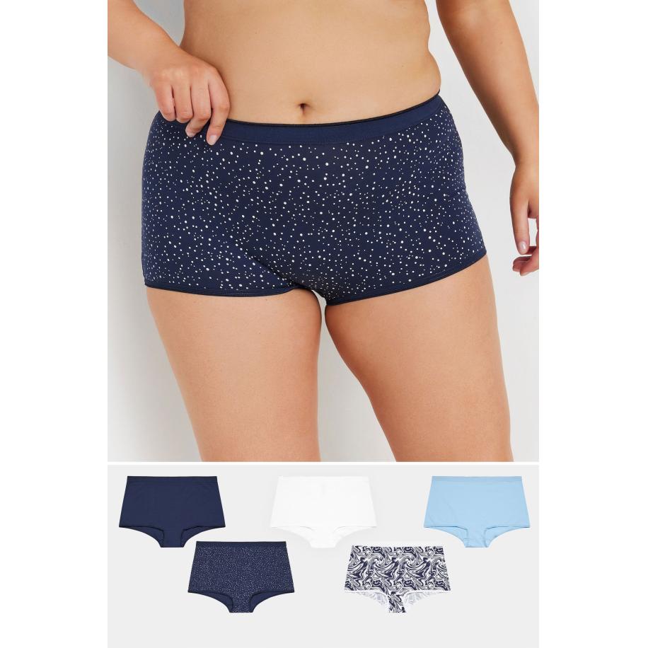 Yours 5 Pack Tailleslips Van Katoenmix Met Marmerprint In Donkerblauw/Wit Size 66-68 Blauw